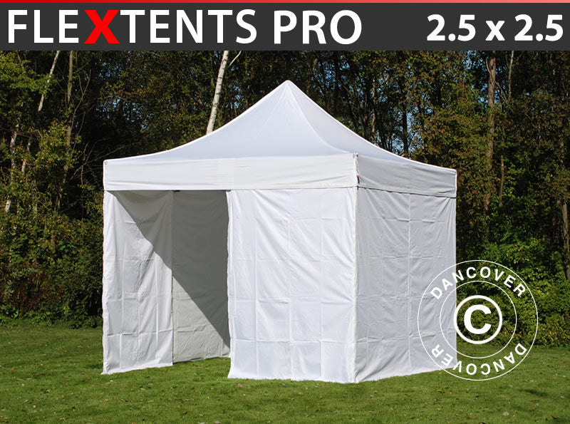 Foldetelt FleXtents PRO 2,5x2,5m Hvid, inkl. 4 sider