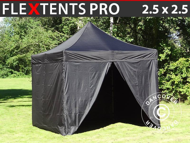 Foldetelt FleXtents PRO 2,5x2,5m Sort, inkl. 4 sider
