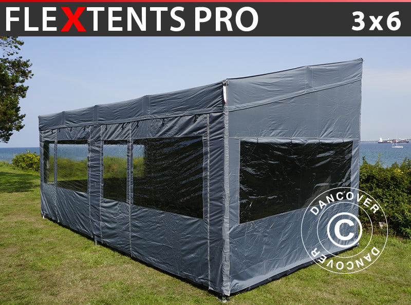 Foldetelt FleXtents PRO Trapezo 3x6m Grå, inkl. 4 sider