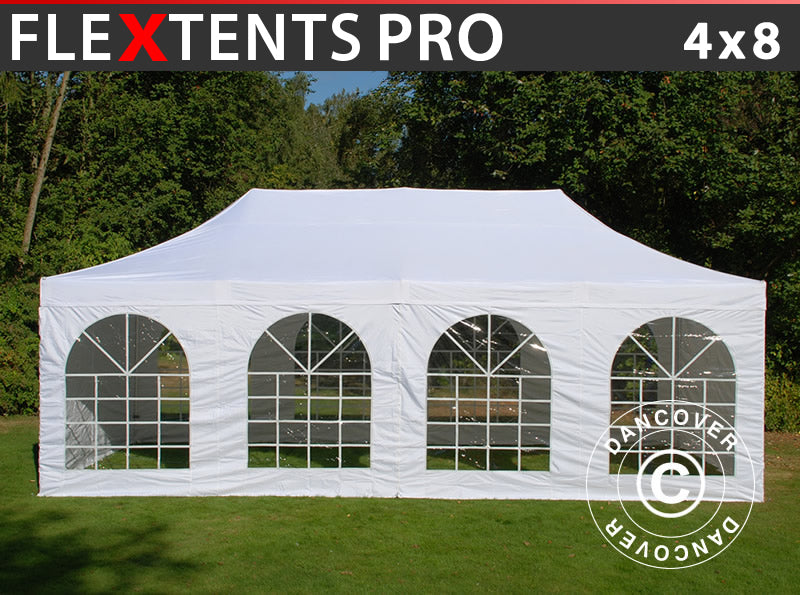 Foldetelt FleXtents PRO Vintage Style 4x8m Hvid, inkl. 6 sider