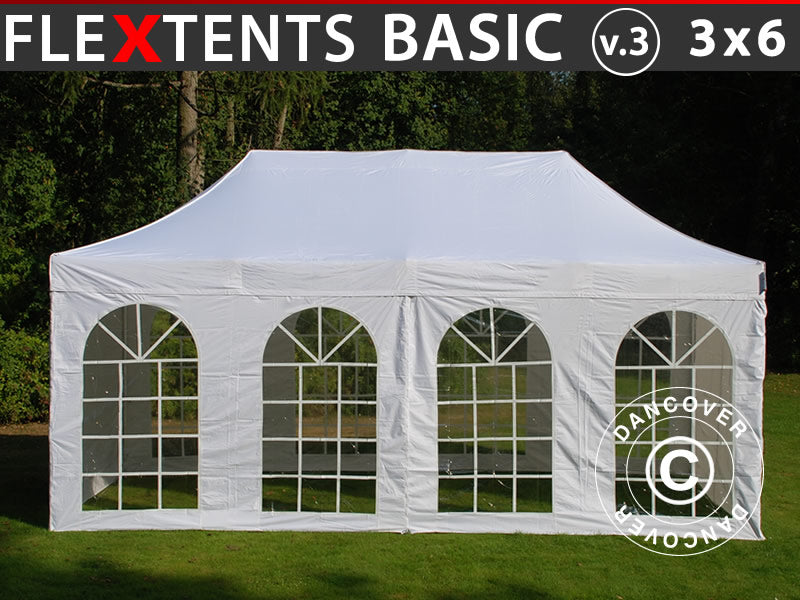 Foldetelt FleXtents Basic v.3, 3x6m Hvid, inkl. 4 sider