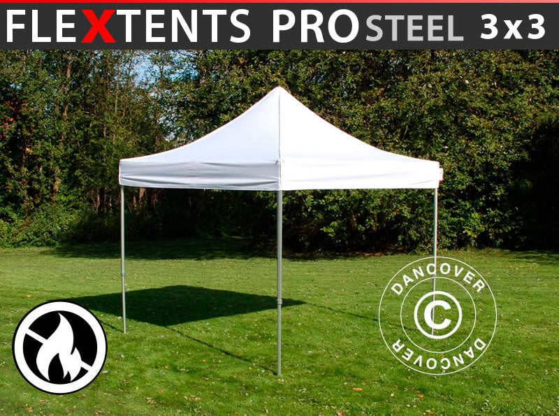 Foldetelt FleXtents PRO Steel 3x3m Hvid, Brandhæmmende
