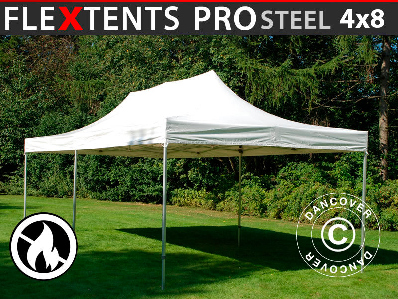 Foldetelt FleXtents PRO Steel 4x8m Hvid, Brandhæmmende