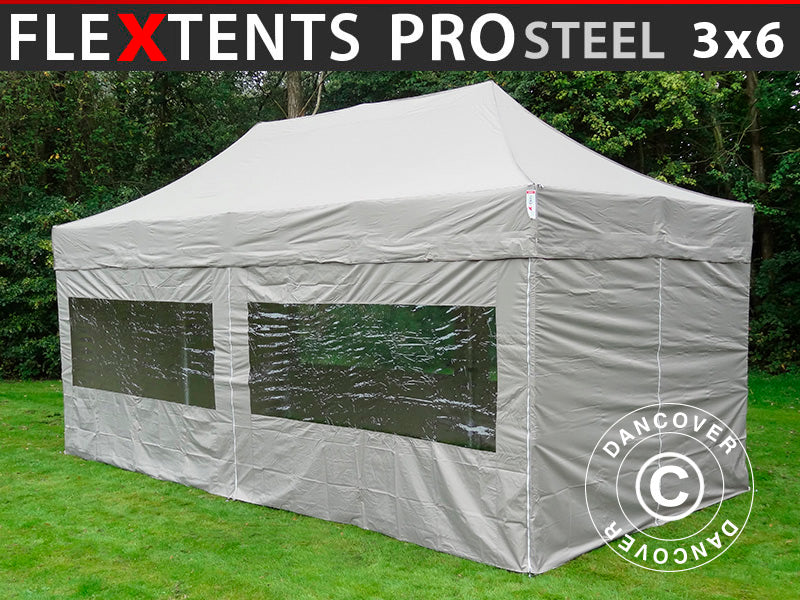 Foldetelt FleXtents PRO Steel 3x6m Latte, inkl. 6 sider