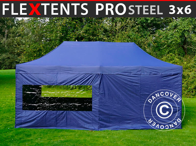 Foldetelt FleXtents PRO Steel 3x6m Mørk blå, inkl. 6 sider