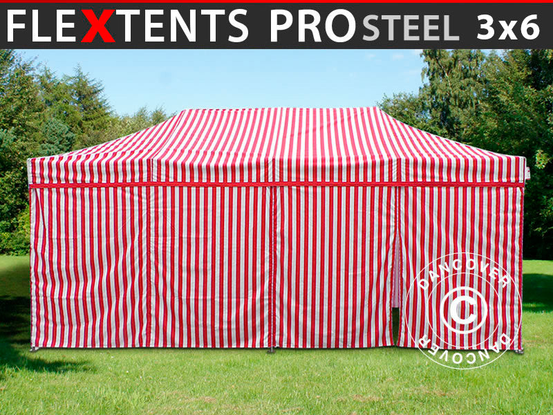 Foldetelt FleXtents PRO Steel 3x6m Stribet, inkl. 6 sider