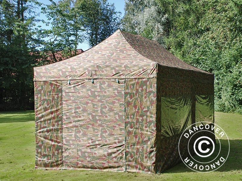 Foldetelt FleXtents PRO Steel 3x6m Camouflage/Militær, inkl. 6 sider