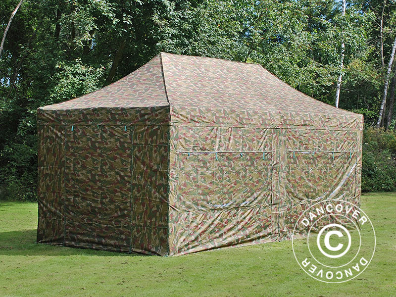 Foldetelt FleXtents PRO Steel 3x6m Camouflage/Militær, inkl. 6 sider