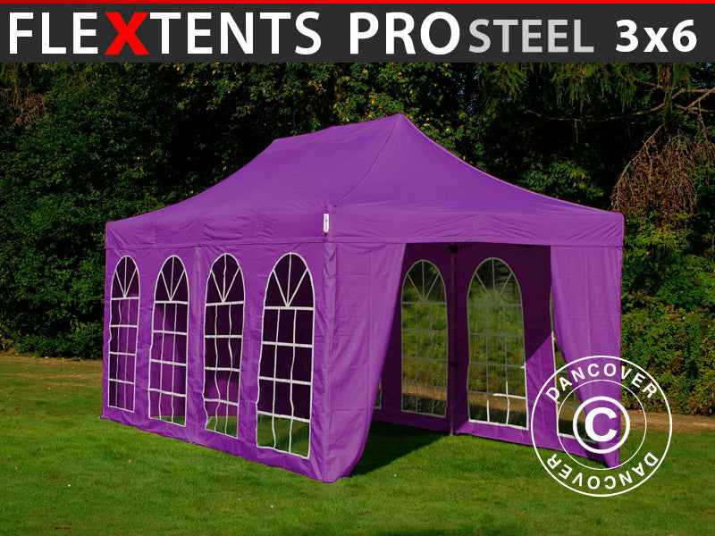 Foldetelt FleXtents PRO Steel Vintage Style 3x6m Lilla, inkl. 6 sider