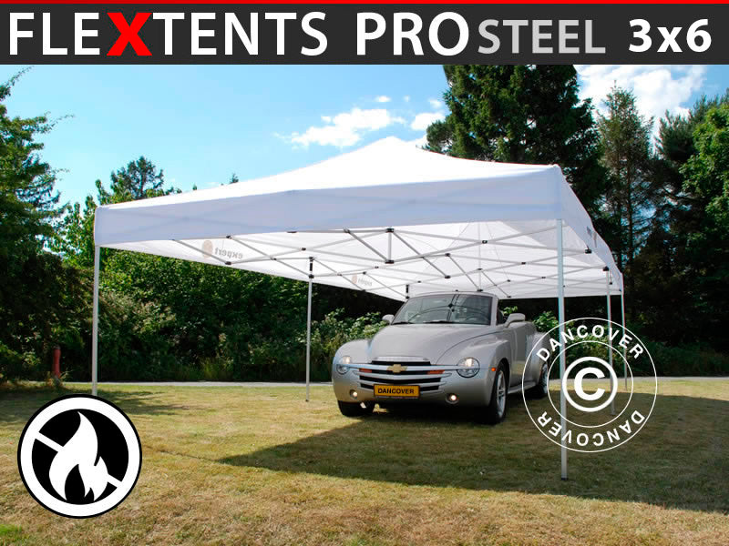 Foldetelt FleXtents PRO Steel 3x6m Hvid, Brandhæmmende