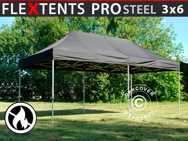 Foldetelt FleXtents PRO Steel 3x6m Sort, Brandhæmmende