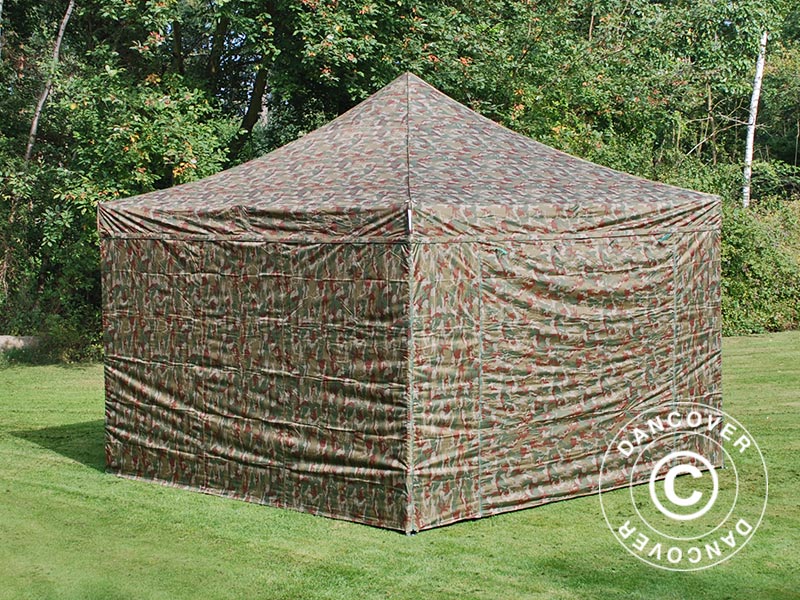 Foldetelt FleXtents PRO Steel 4x4m Camouflage/Militær, inkl. 4 sider KUN 2 STK. TILBAGE