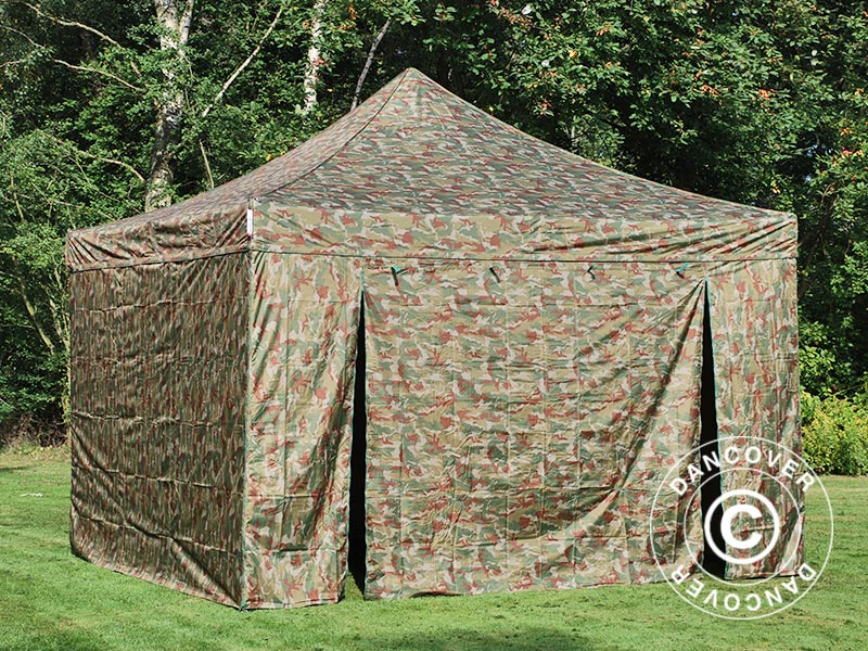 Foldetelt FleXtents PRO Steel 4x4m Camouflage/Militær, inkl. 4 sider KUN 2 STK. TILBAGE