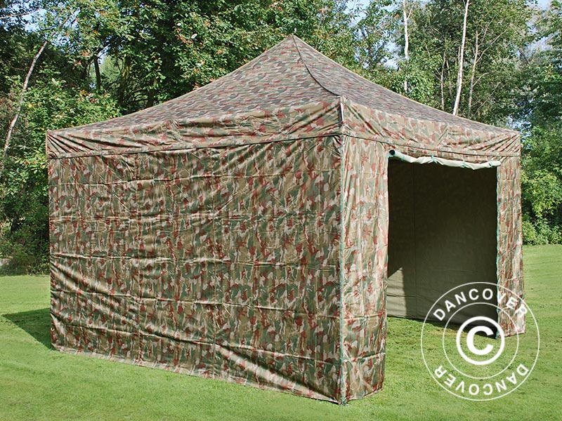 Foldetelt FleXtents PRO Steel 4x4m Camouflage/Militær, inkl. 4 sider KUN 2 STK. TILBAGE