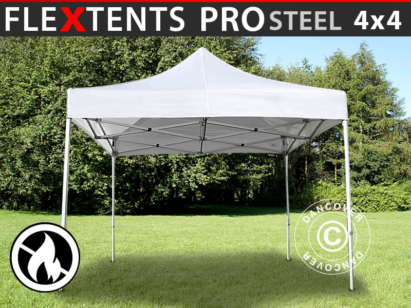 Foldetelt FleXtents PRO Steel 4x4m Hvid, Brandhæmmende