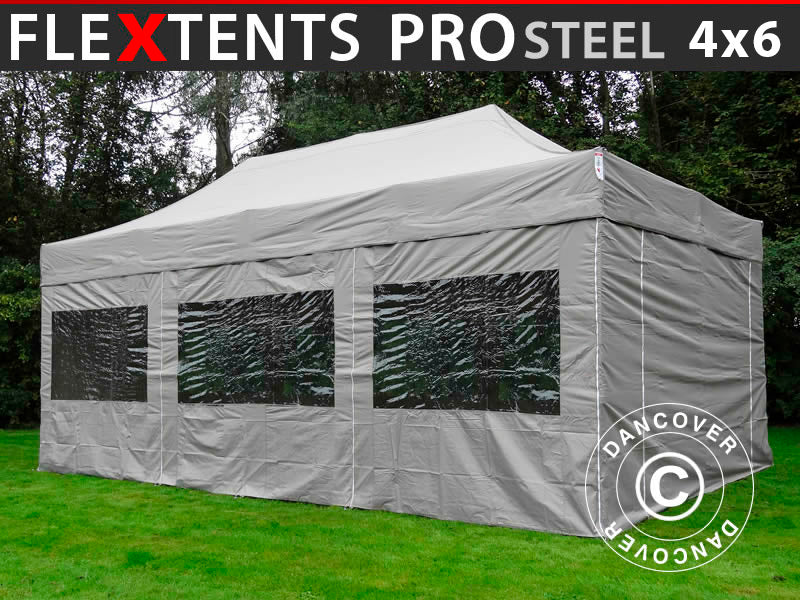 Foldetelt FleXtents PRO Steel 4x6m Latte, inkl. 8 sider