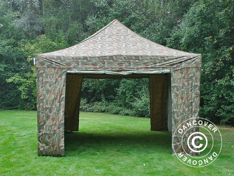 Foldetelt FleXtents PRO Steel 4x6m Camouflage/Militær, inkl. 8 sider