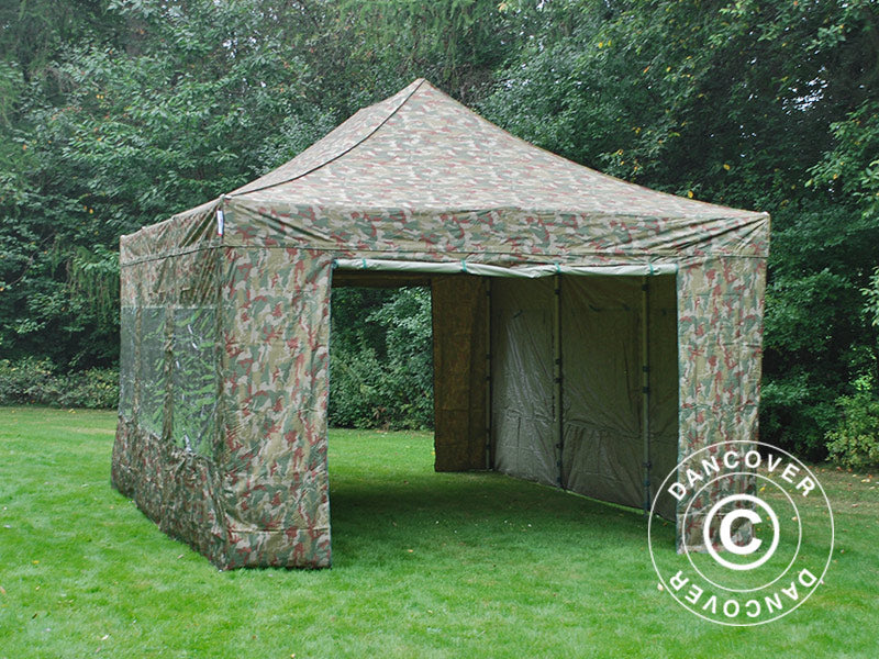 Foldetelt FleXtents PRO Steel 4x6m Camouflage/Militær, inkl. 8 sider