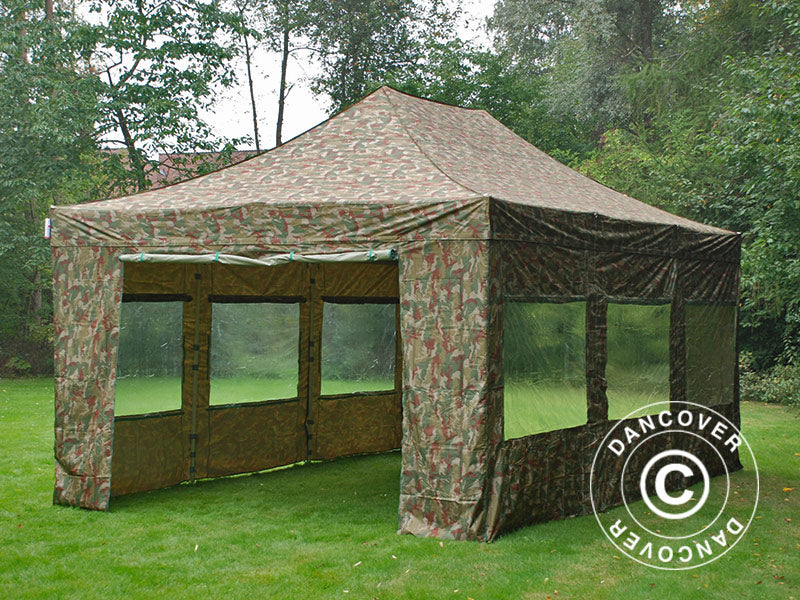 Foldetelt FleXtents PRO Steel 4x6m Camouflage/Militær, inkl. 8 sider