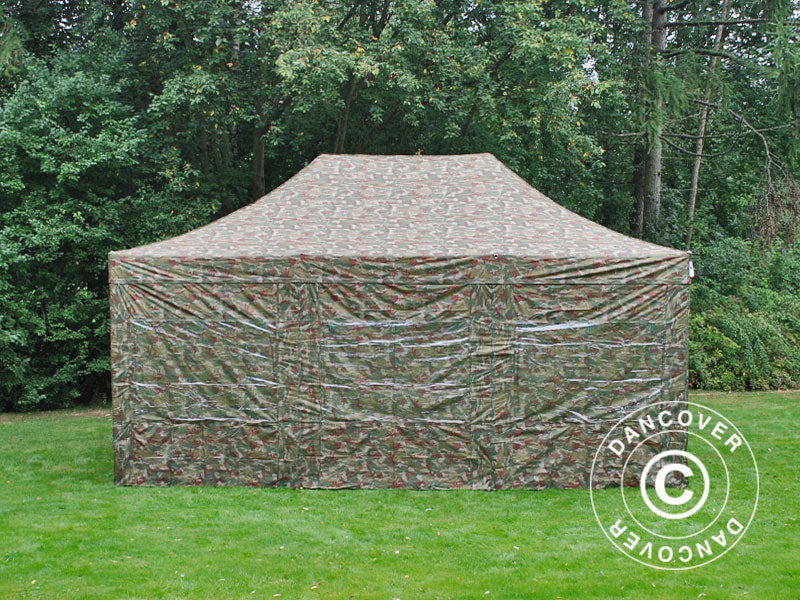 Foldetelt FleXtents PRO Steel 4x6m Camouflage/Militær, inkl. 8 sider