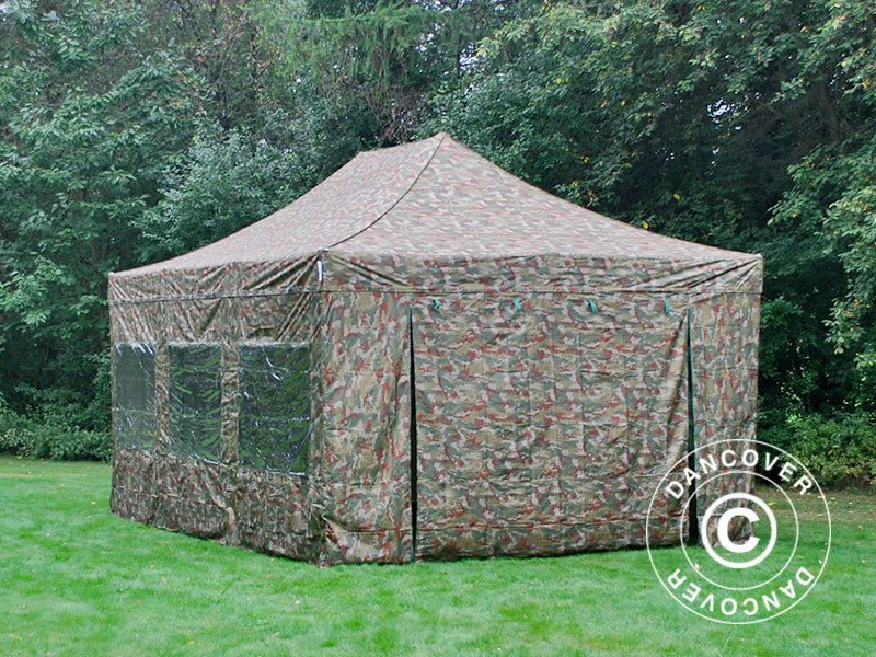 Foldetelt FleXtents PRO Steel 4x6m Camouflage/Militær, inkl. 8 sider