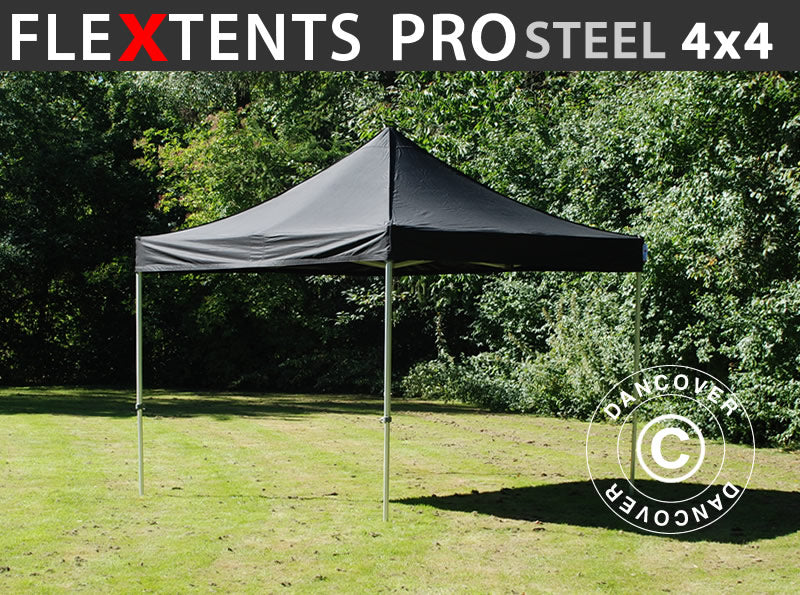 Foldetelt FleXtents PRO Steel 4x4m Sort