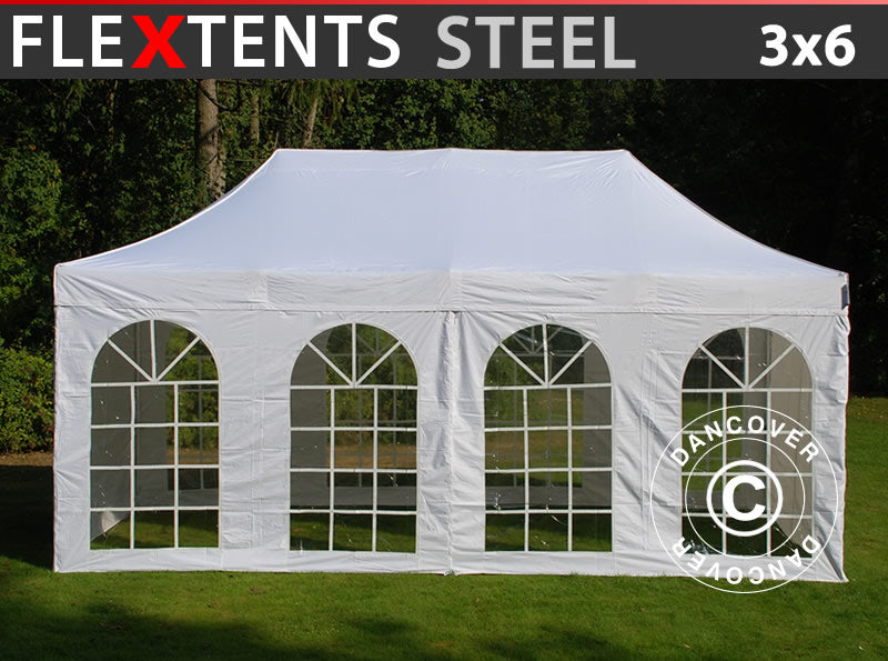 Foldetelt FleXtents Steel 3x6m Hvid, inkl. 4 sider