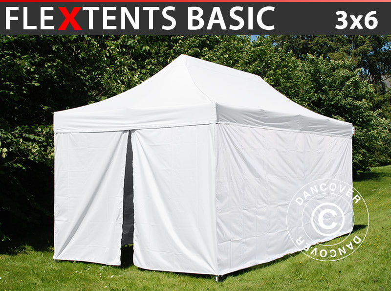Foldetelt FleXtents® Basic v.3, akutberedskabstelt, 3x6m, Hvid, inkl. 6 sidevægge