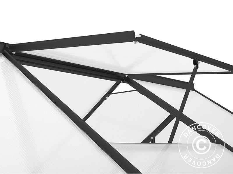 Drivhus Polycarbonat 5,89m², 1,9x3,1x2,05m m/sokkel, Sort