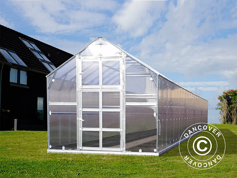 Drivhus polycarbonat TITAN Classic 480, 28,5m², 2,35x12,12m, Sølv