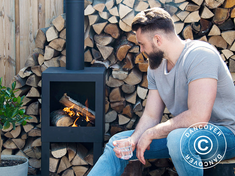 Havepejs m/ brændeopbevaring, 38,4x38,4x136cm, Sort