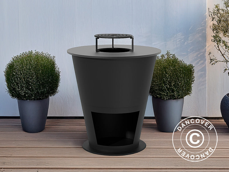 Bålfad m/brændeopbevaring, Ø74,5x80cm, Sort