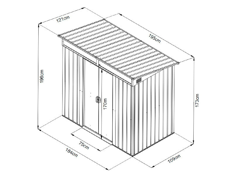 Redskabsskur med ovenlys 1,95x1,21x1,96m, 2,35m², ProShed®, Antracit/Hvid