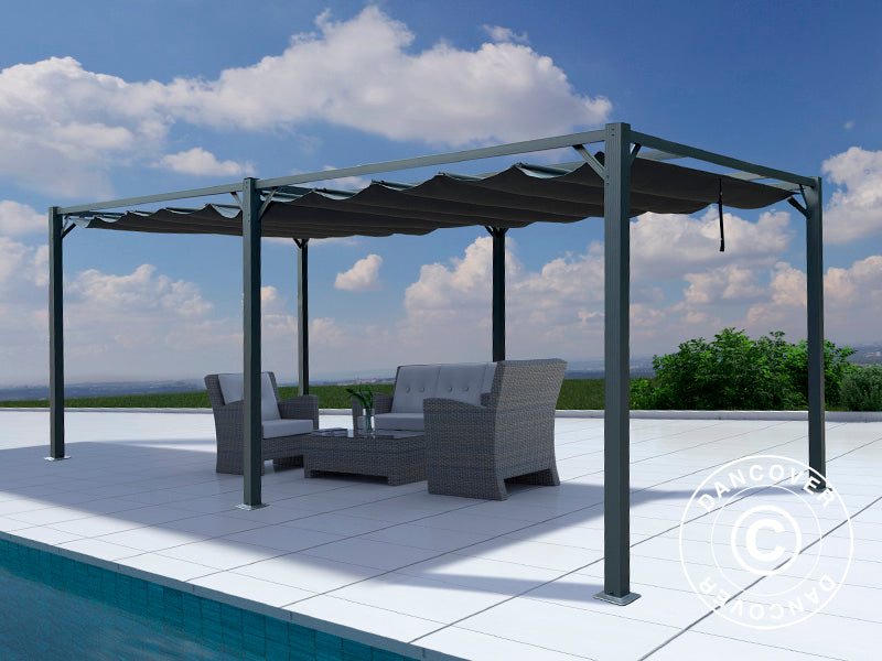 Pergola pavillon Santa Cruz, 4x8m, Mørkegrå