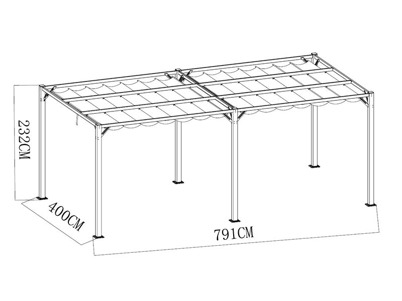 Pergola pavillon Santa Cruz, 4x8m, Mørkegrå