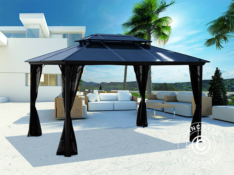 Pavillon Santa Ana Alu+ m/sidevægge og myggenet, 3x4m, Sort