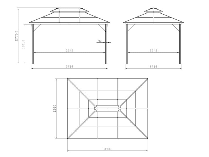 Pavillon Santa Ana Alu+ m/sidevægge og myggenet, 3x4m, Sort