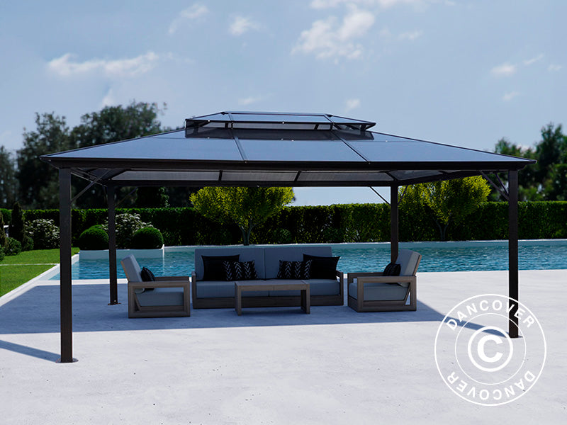 Pavillon Santa Ana Alu+ m/sidevægge og myggenet, 3,65x4,85m, Sort