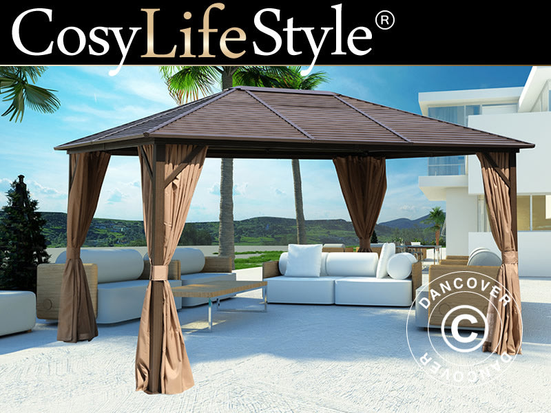 Pavillon San Luis Alu+ m/sidevægge og myggenet, 3x4m, Brun