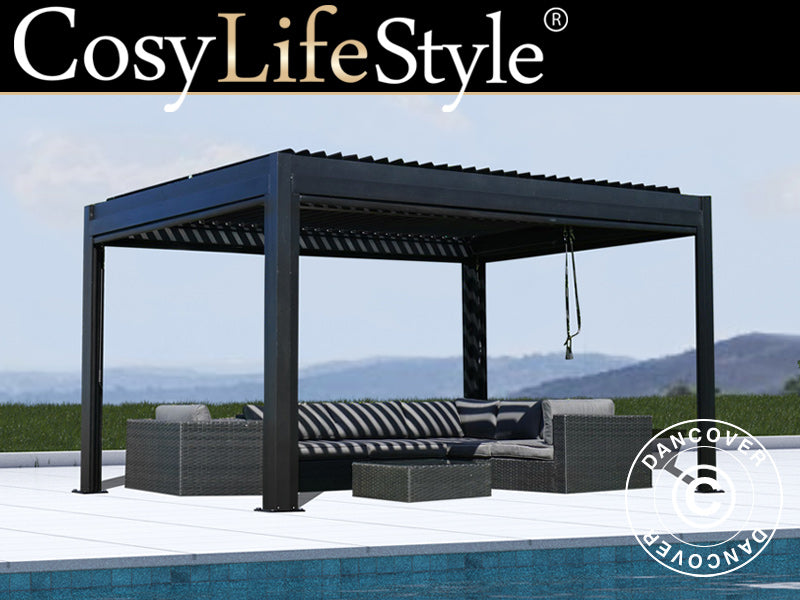 Bioklimatisk pergola pavillon San Pablo Alu+, 3x4m, Sort