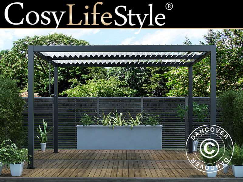Bioklimatisk pergola pavillon San Pablo Alu+, 3x4m, Sort/Hvid