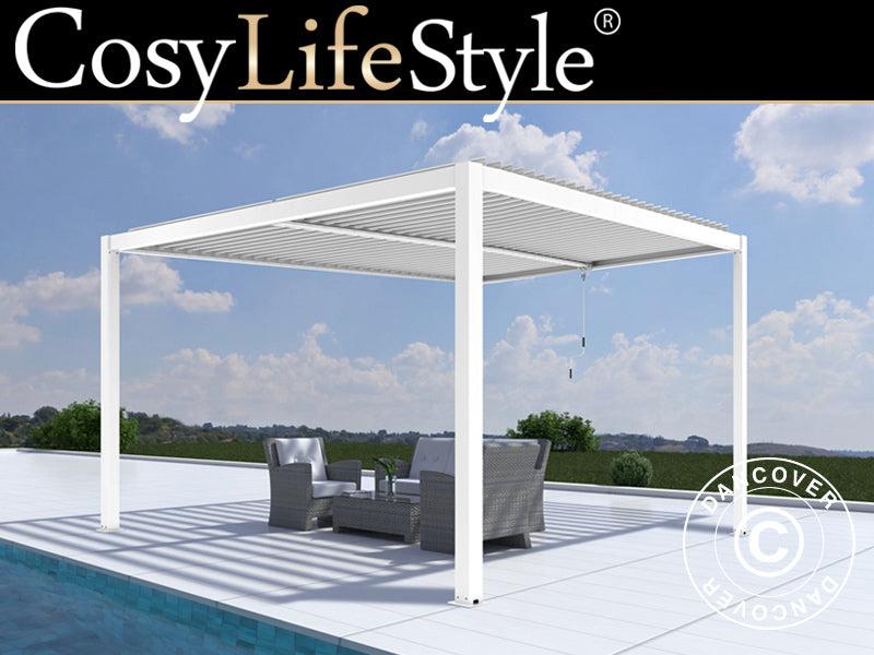 Bioklimatisk pergola pavillon San Pablo Alu+, 4x4m, Hvid