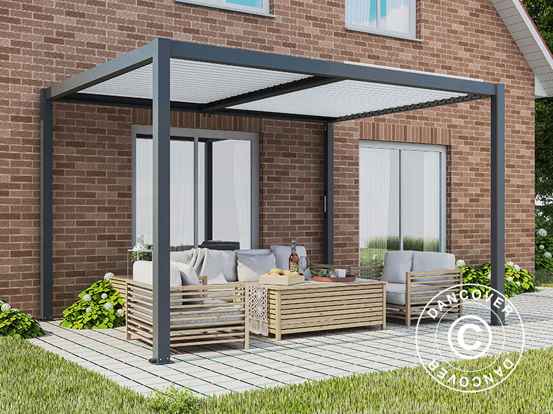 Bioklimatisk pergola pavillon San Pablo Alu+, 4x4m, Sort/Hvid