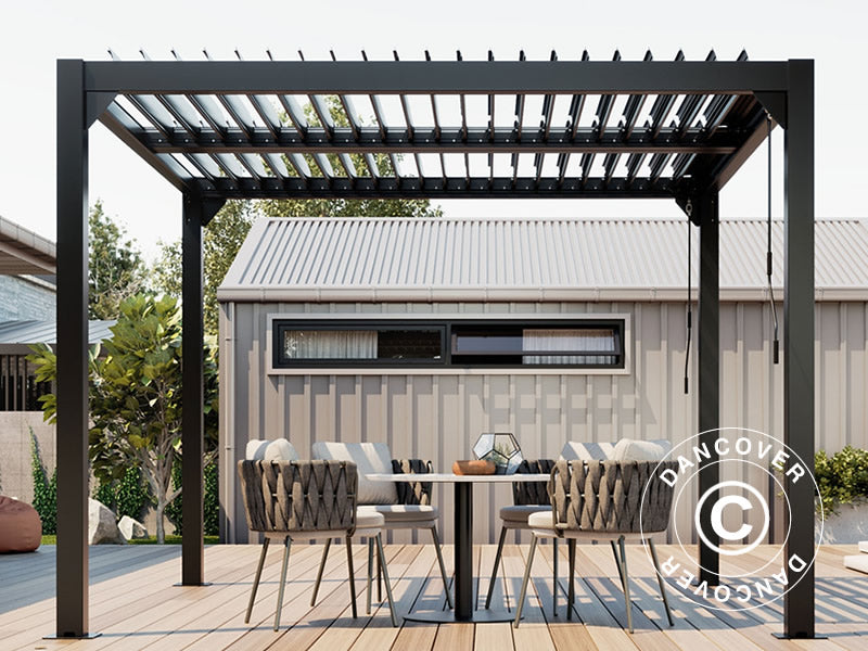Bioklimatisk pergola pavillon San Pablo Alu+, 3x3m, Sort