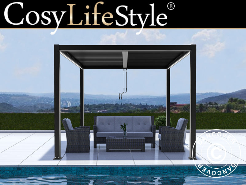 Bioklimatisk pergola pavillon San Pablo Alu+, 3x3m, Sort