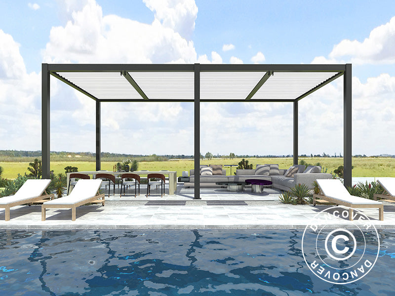 Bioklimatisk pergola pavillon San Pablo Alu+, 4x5,8m, Sort/Hvid
