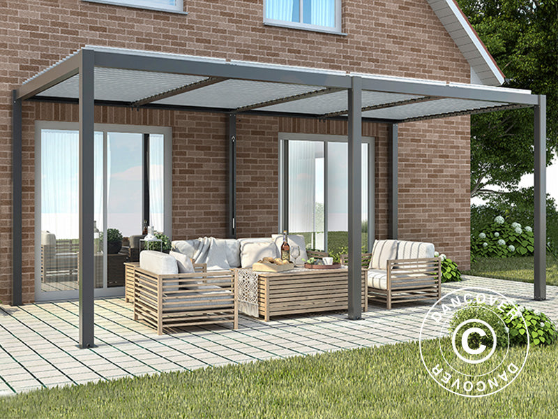 Bioklimatisk pergola pavillon San Pablo Alu+, 4x5,8m, Sort/Hvid