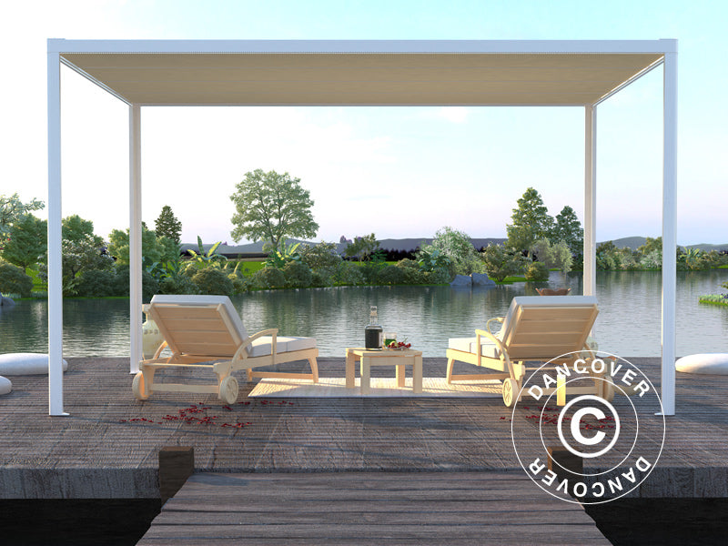 Pergola pavillon San Fernando, 4x3m, Hvid/Beige