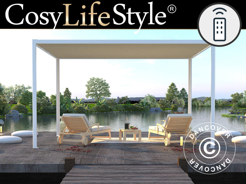 Pergola pavillon San Fernando, 4x3m, Hvid/Beige