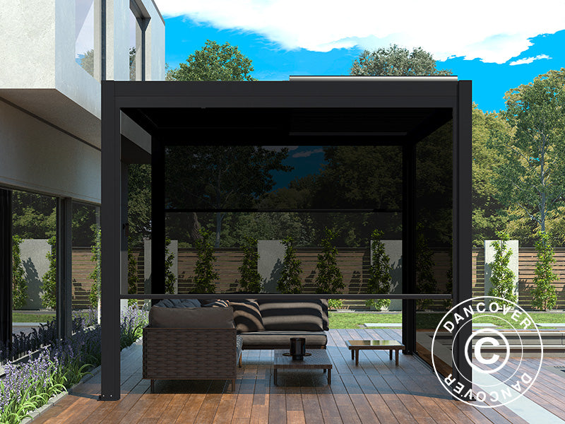 Bioklimatisk pergola-pavillon San Pablo Alu+, 4x4m, inkl. 4 sidevægge, Sort